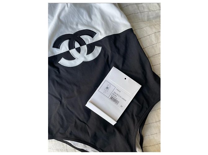Chanel CC Logo Einteiler Schwarz und Weiß Zweifarbige Größe 34 XS - Ansicht 3