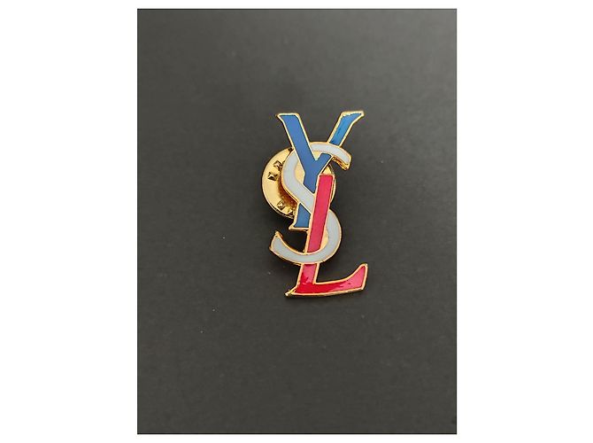 Broche Yves Saint Laurent tricolore résine bleu blanc rouge Multicolore - vue 3