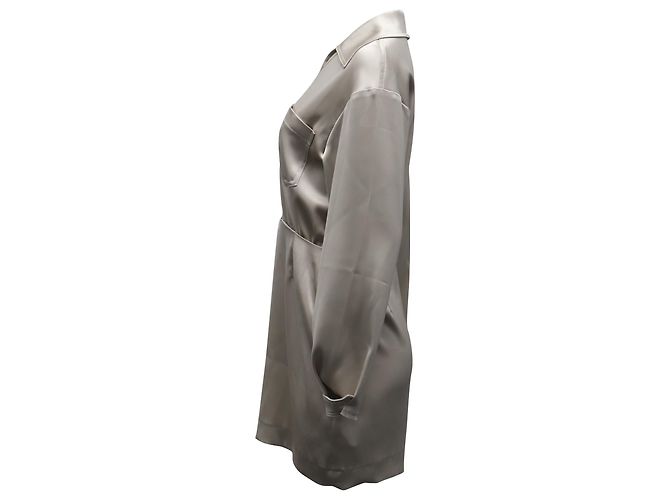 Nanushka Hemdkleid mit Ausschnitten aus taupefarbenem Triacetat-Polyester - Ansicht 2