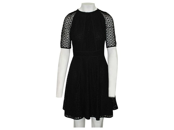 Reiss Vestido de manga curta de renda preta - vista 2
