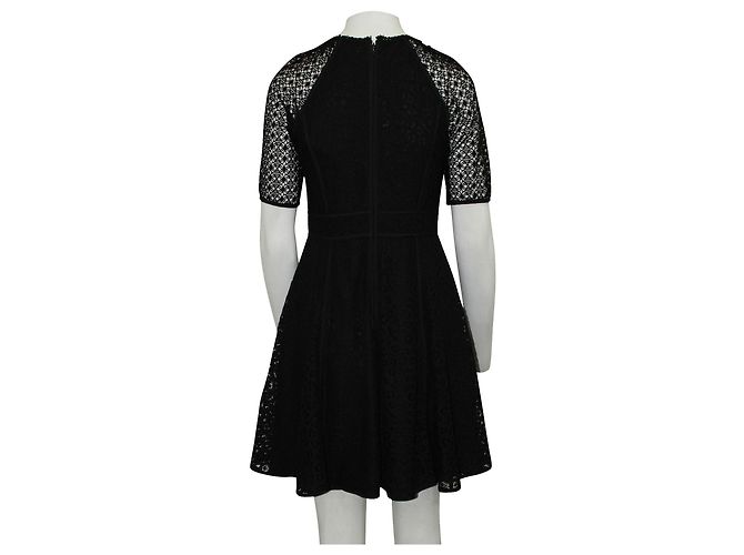 Reiss Vestido de manga curta de renda preta - vista 3