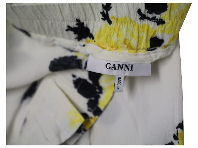 Ganni Hose mit elastischem Bund und Blumenmuster aus weißer Viskose - Ansicht 4