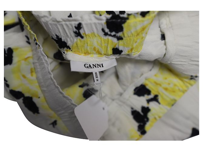 Ganni Hose mit elastischem Bund und Blumenmuster aus weißer Viskose - Ansicht 5