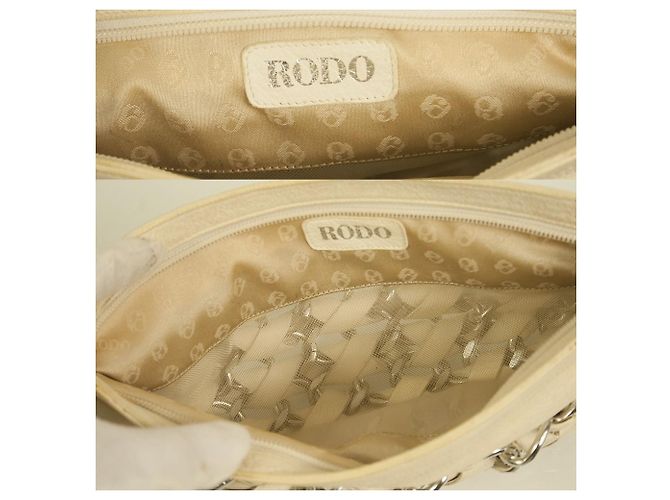 Bolsa clutch RODO off white couro entrelaçado com correntes prateadas Branco - vista 6