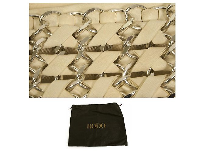 Bolsa clutch RODO off white couro entrelaçado com correntes prateadas Branco - vista 7