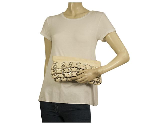Bolsa clutch RODO off white couro entrelaçado com correntes prateadas Branco - vista 8
