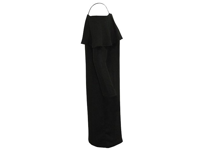 Iris & Ink Schulterfreies Midikleid aus schwarzem Polyester - Ansicht 2