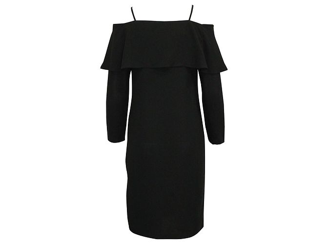 Iris & Ink Schulterfreies Midikleid aus schwarzem Polyester - Ansicht 3