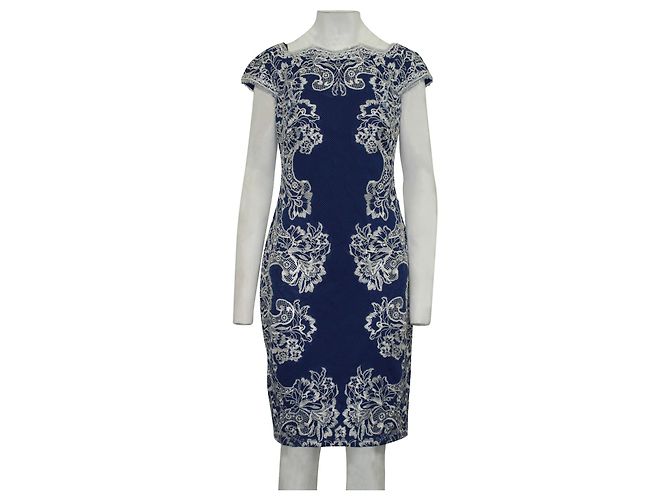 Tadashi Shoji Vestido Azul con Encaje Blanco - vista 2