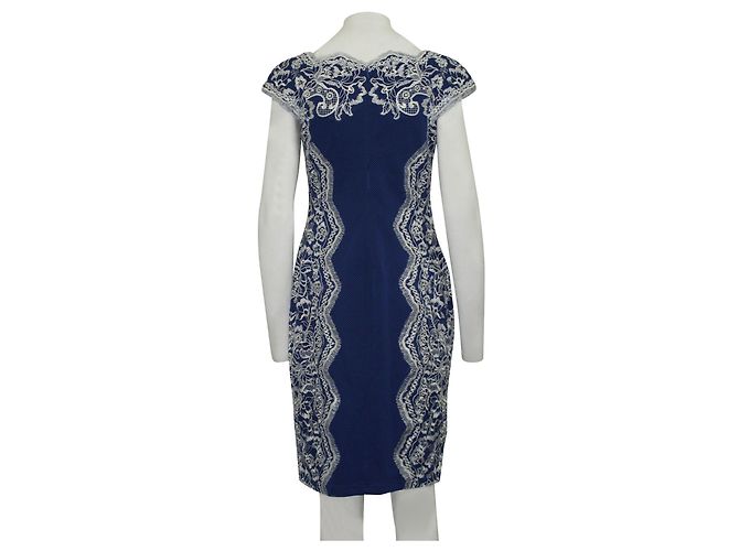 Tadashi Shoji Vestido Azul con Encaje Blanco - vista 3