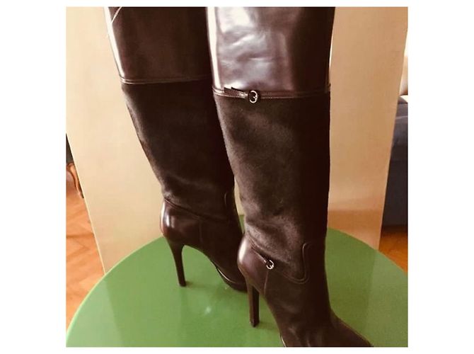 Botas de plataforma Gucci de cuero y pelo de pony marrón Castaño - vista 2