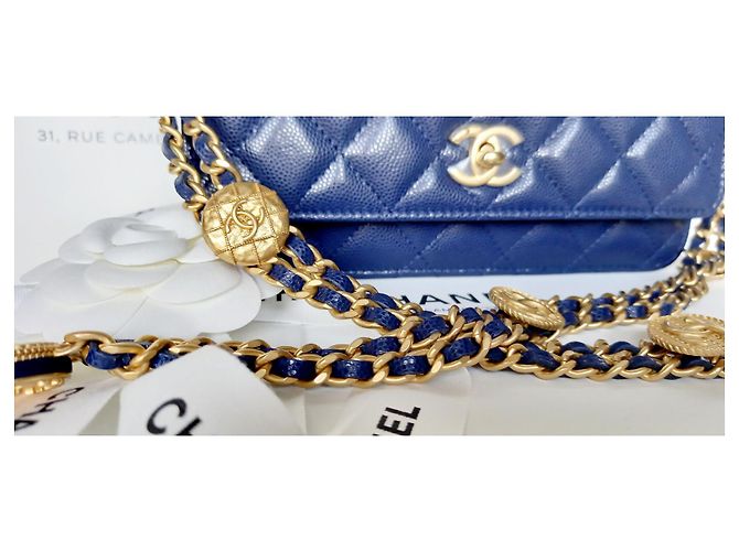 Wallet On Chain Chanel Geldbörse an Kette Handwerkskunst 2022 Blau - Ansicht 4