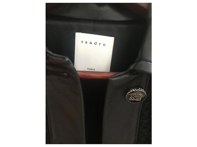 Giacca Sandro in tweed e pelle nera 36 Nero - vista 3