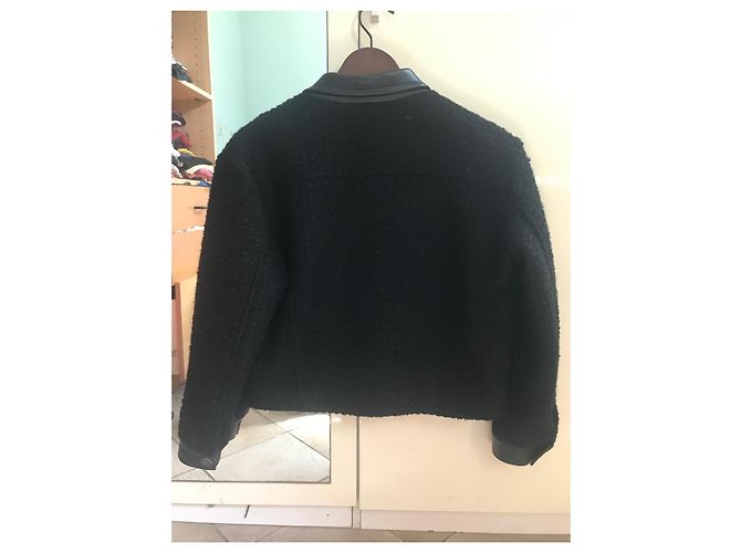 Giacca Sandro in tweed e pelle nera 36 Nero - vista 4