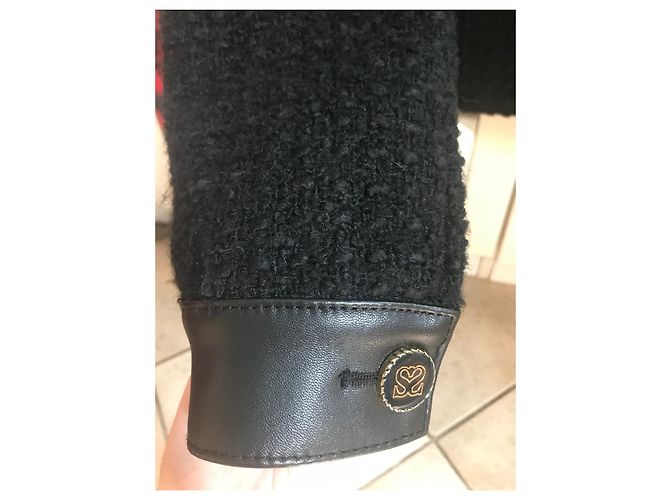 Giacca Sandro in tweed e pelle nera 36 Nero - vista 8