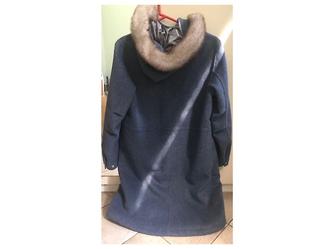 Abrigo azul de lana Massimo Dutti con capucha de piel sintética - vista 2