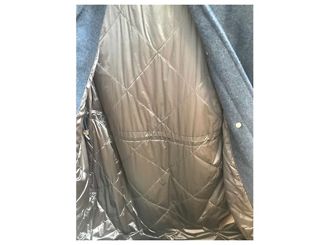 Abrigo azul de lana Massimo Dutti con capucha de piel sintética - vista 3