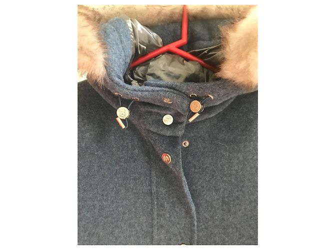 Abrigo azul de lana Massimo Dutti con capucha de piel sintética - vista 5
