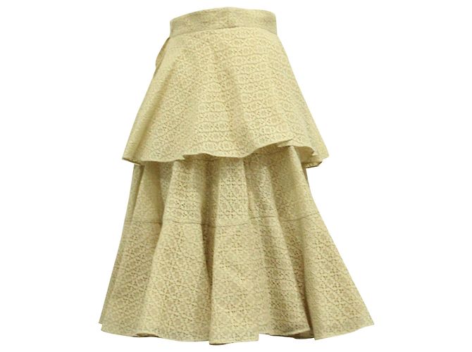 Alexander McQueen Saia de renda com babados em algodão creme Branco Cru - vista 2