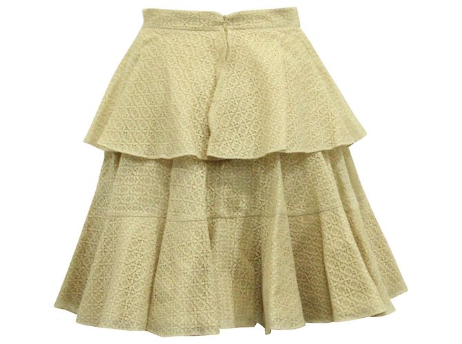 Alexander McQueen Saia de renda com babados em algodão creme Branco Cru - vista 3