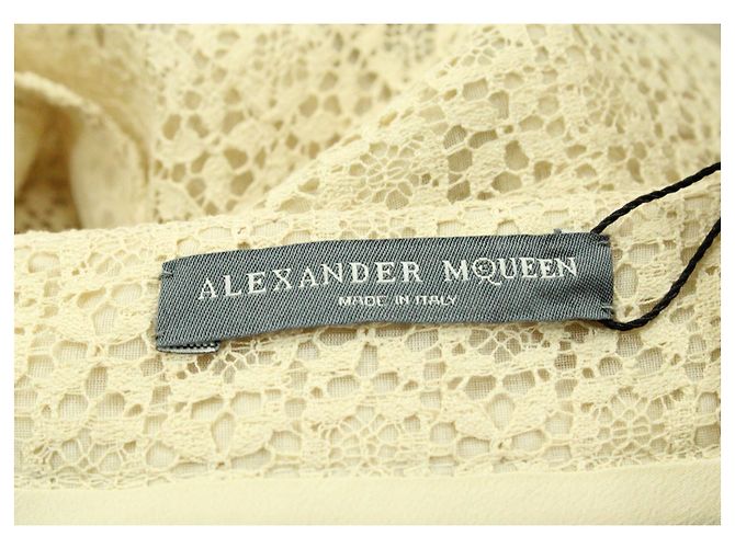 Alexander McQueen Saia de renda com babados em algodão creme Branco Cru - vista 4
