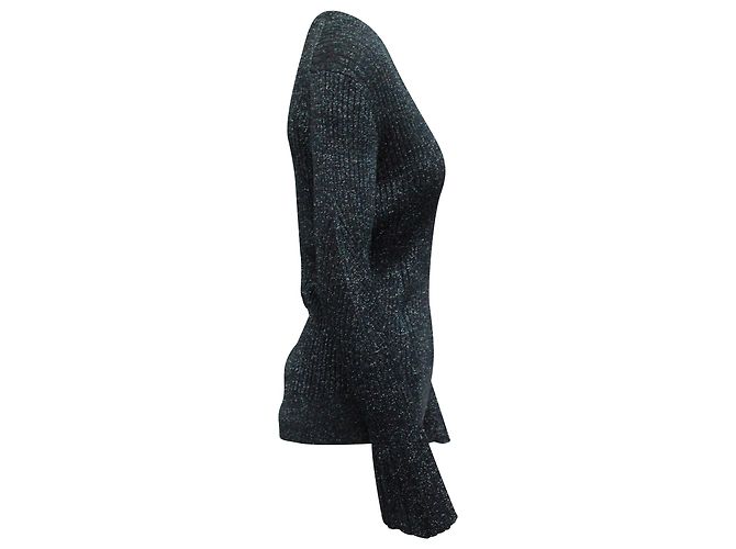Chloé Chloe Lamé Rippstrickpullover aus marineblauer Viskose - Ansicht 2