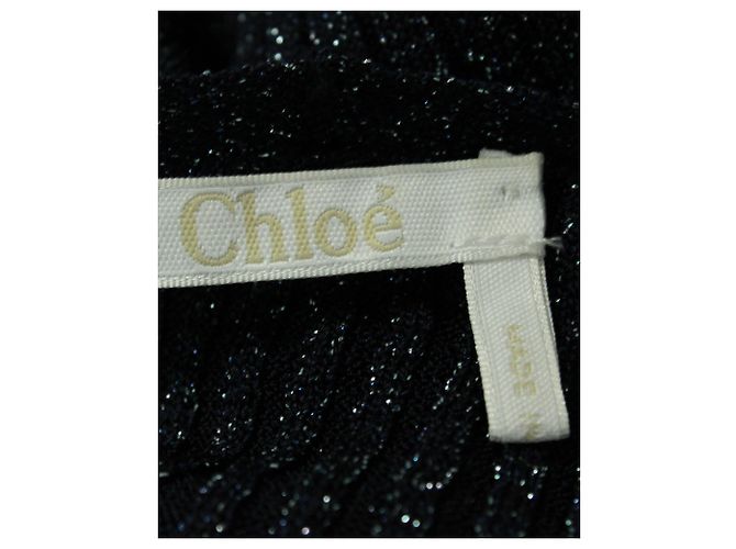 Chloé Chloe Lamé Rippstrickpullover aus marineblauer Viskose - Ansicht 4