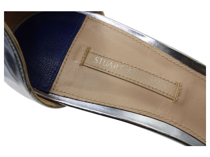 Stuart Weitzman Ankle Strap Open Toe High Heel Sandalen aus silbernem Leder Metallisch - Ansicht 9