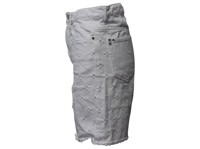 Isabel Marant Etoile Bermuda Distressed em Denim Branco de Algodão - vista 2