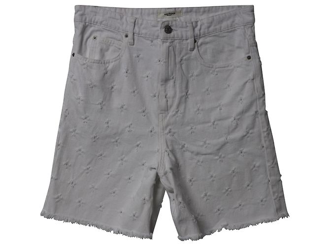 Isabel Marant Etoile Bermuda Distressed em Denim Branco de Algodão - vista 4