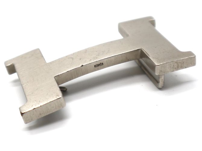 Hermès Gürtelschnalle Silber Metall Gebürstet 42mm - Ansicht 4