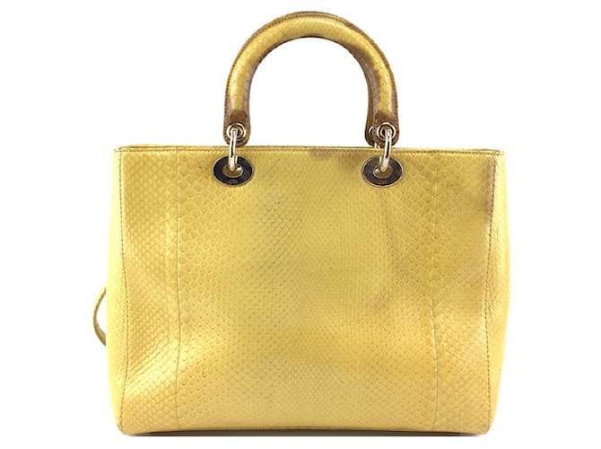 Dior Lady Umhängetasche aus gelbem Pythonleder - Ansicht 2