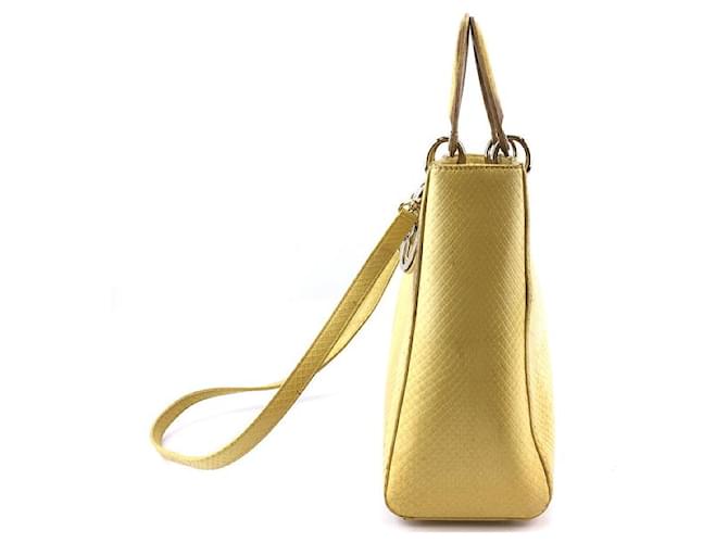 Dior Lady Umhängetasche aus gelbem Pythonleder - Ansicht 4
