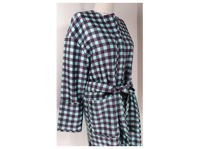 Diane Von Furstenberg Clacs Flare Belted Coat Kleid Grün Grau Seide Wolle - Ansicht 2