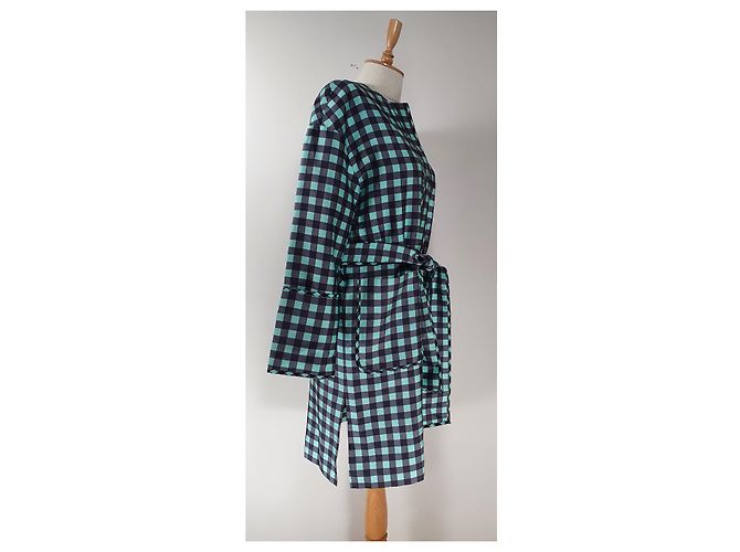 Diane Von Furstenberg Clacs Flare Belted Coat Kleid Grün Grau Seide Wolle - Ansicht 3