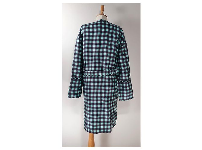 Diane Von Furstenberg Clacs Flare Belted Coat Kleid Grün Grau Seide Wolle - Ansicht 4
