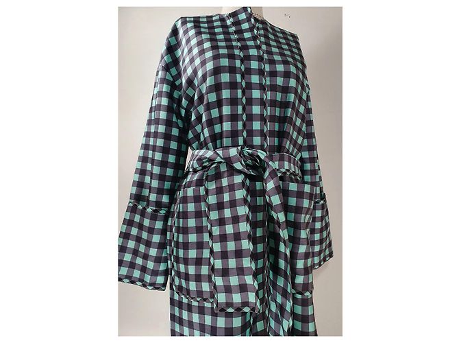 Diane Von Furstenberg Clacs Flare Belted Coat Kleid Grün Grau Seide Wolle - Ansicht 5