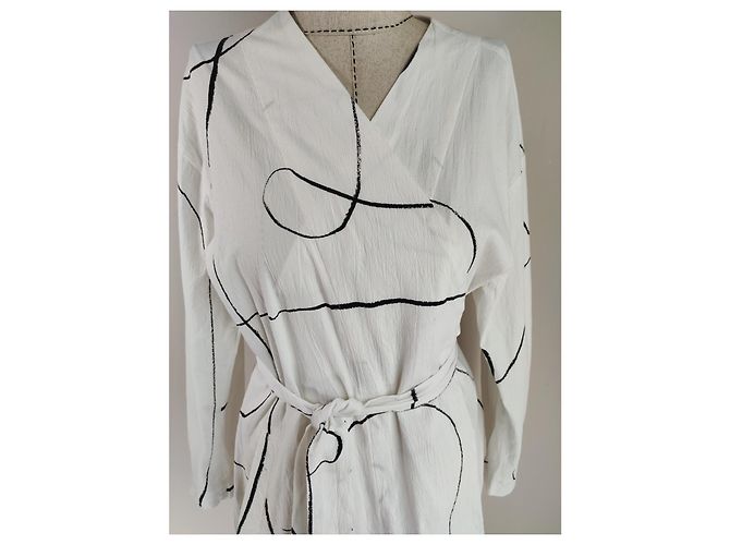 Bitte Kai Rand Kimono Mantel Kleid Schwarz Weiß Viskose - Ansicht 2