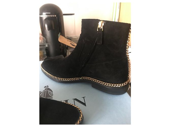 Botines Lanvin de ante negro con cadena dorada Talla 37 - vista 3