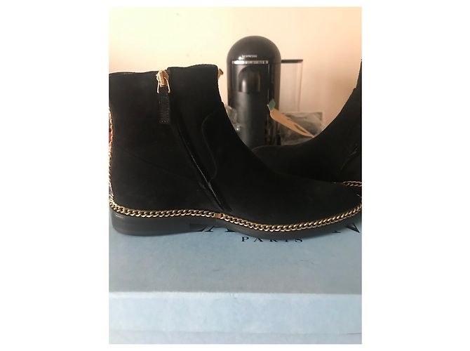 Botines Lanvin de ante negro con cadena dorada Talla 37 - vista 4