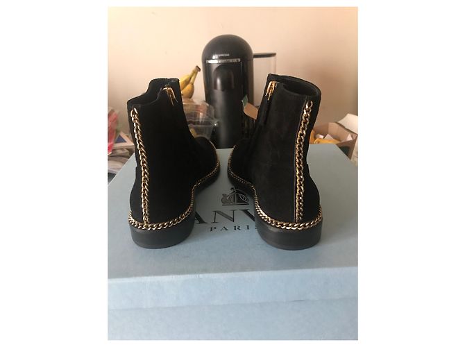 Botines Lanvin de ante negro con cadena dorada Talla 37 - vista 5