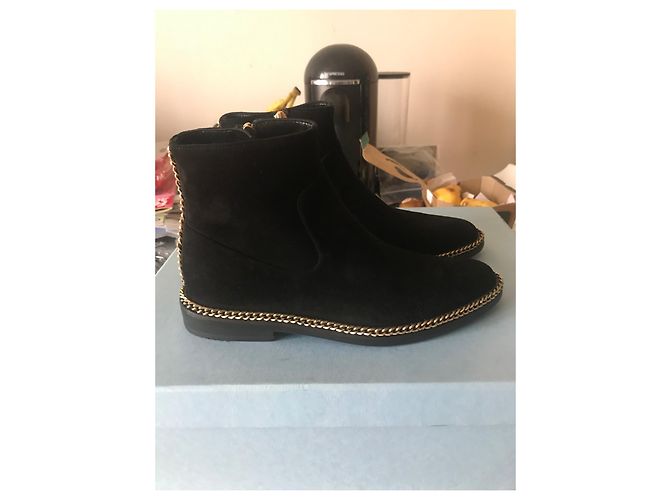 Botines Lanvin de ante negro con cadena dorada Talla 37 - vista 6