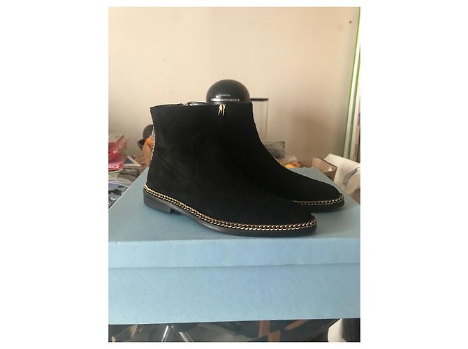 Botines Lanvin de ante negro con cadena dorada Talla 37 - vista 7