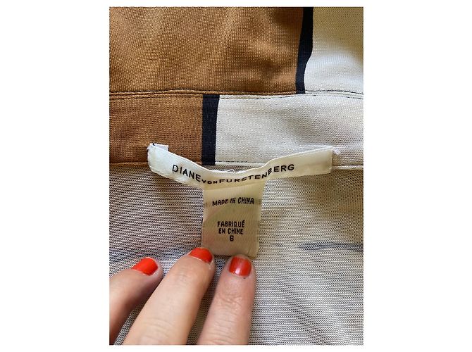 Vestido Diane Von Furstenberg de seda Marrón Blanco Azul Castaño - vista 10