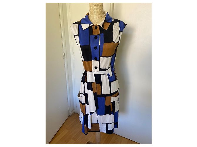Vestido Diane Von Furstenberg de seda Marrón Blanco Azul Castaño - vista 11