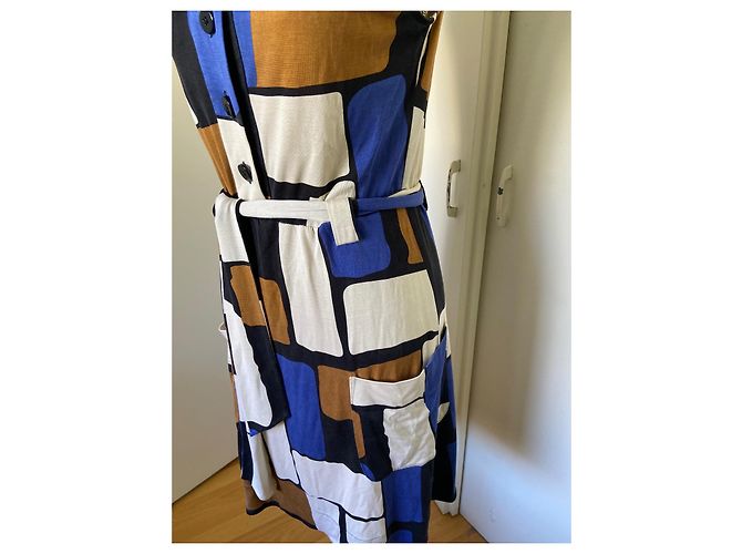 Vestido Diane Von Furstenberg de seda Marrón Blanco Azul Castaño - vista 5