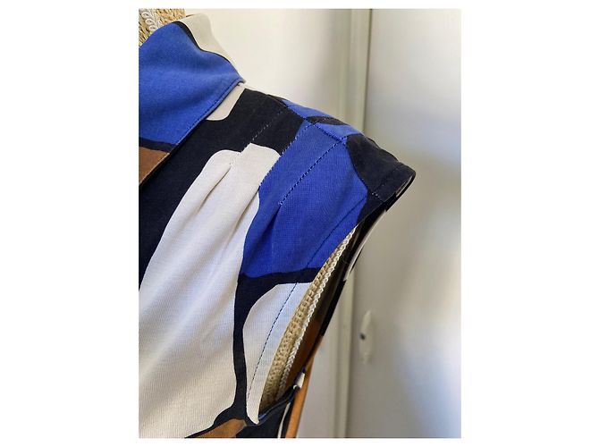 Vestido Diane Von Furstenberg de seda Marrón Blanco Azul Castaño - vista 6