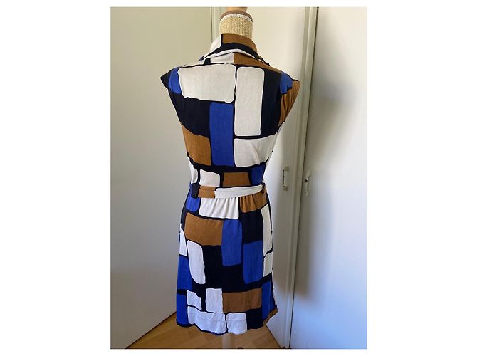 Vestido Diane Von Furstenberg de seda Marrón Blanco Azul Castaño - vista 7