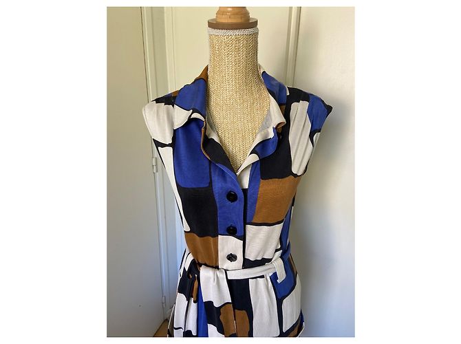 Vestido Diane Von Furstenberg de seda Marrón Blanco Azul Castaño - vista 9