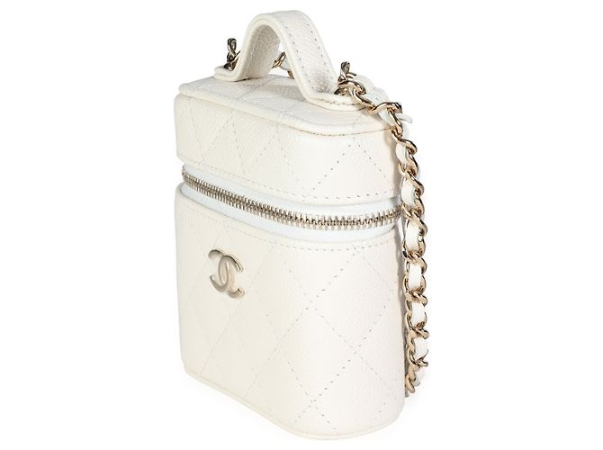 Vanity Mini Estojo Chanel Creme Caviar Acolchoado Branco - vista 5